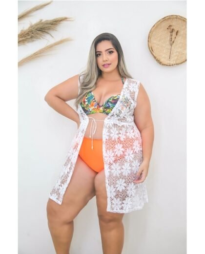 SAIDA DE PRAIA PLUS SIZE PAREO VOIL MALHA 2 EM 1 - Home Lê Ticy Moda  Feminina